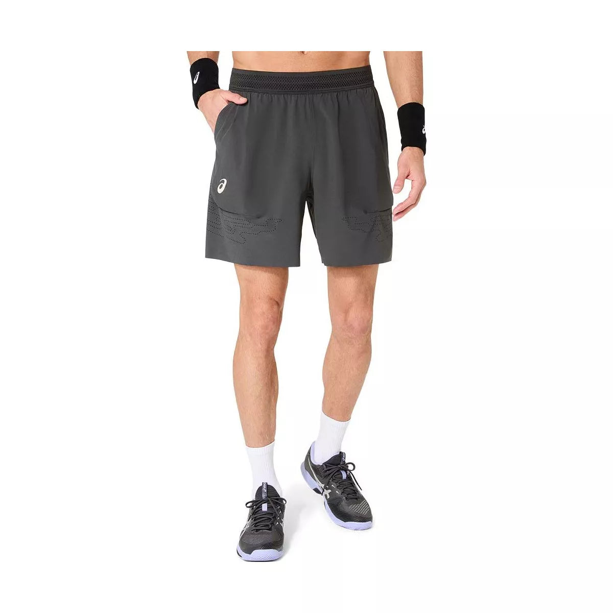 Asics Match Laser Cut 7in Tennis Shorts Grey