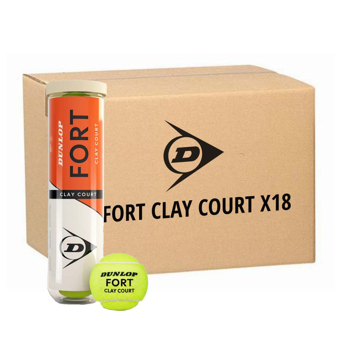 Box 18 cans of 4 Dunlop Fort Clay Court Balls