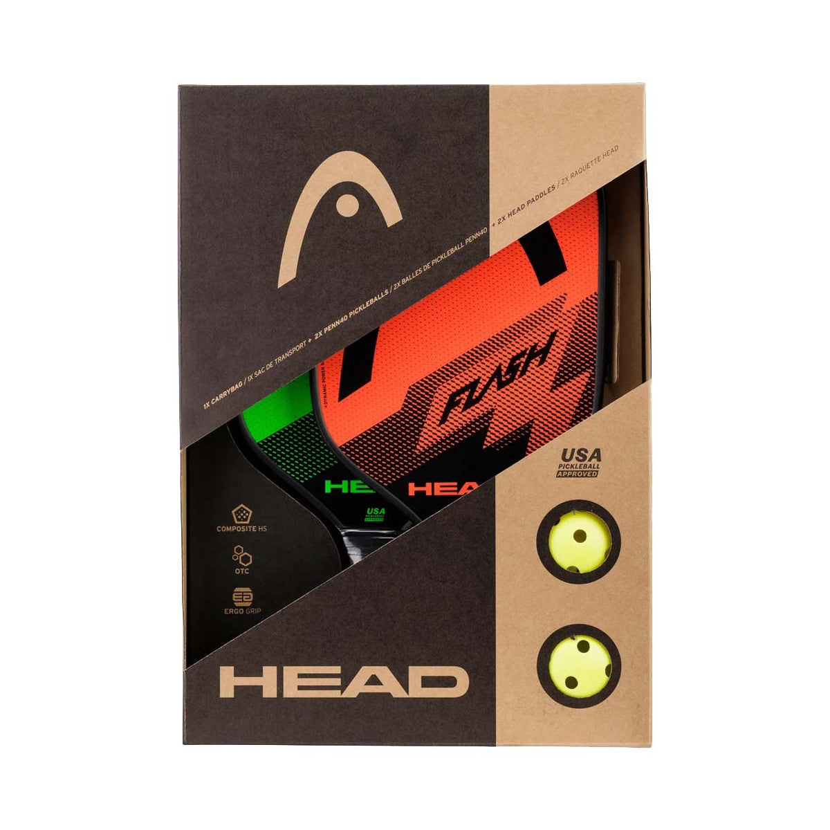 Pickleball Head Flash Pack (2 paddles + 2 balls + 1 bag)